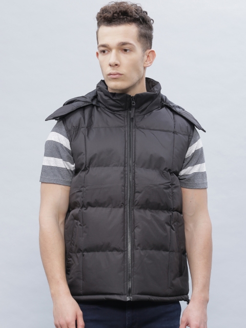 

ether Black Sleeveless Puffer Jacket with Detachable Hood