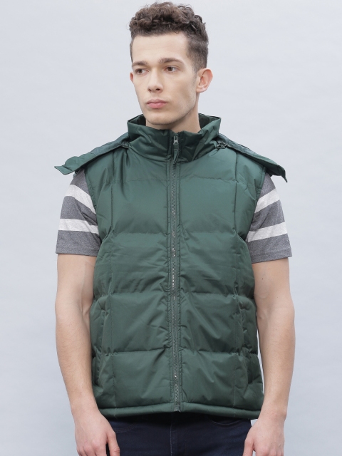 

ether Green Sleeveless Puffer Jacket with Detachable Hood
