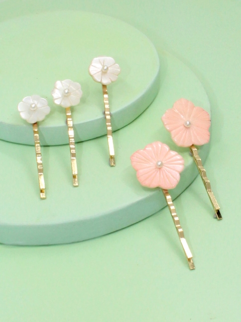 

Runway Ritual Girls Gold-Toned & Pink Set of 5 Embellished Tic Tac Hair Clip