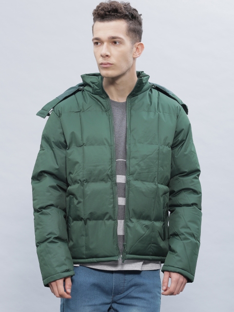 

ether Teal Green Puffer Jacket with Detachable Hood