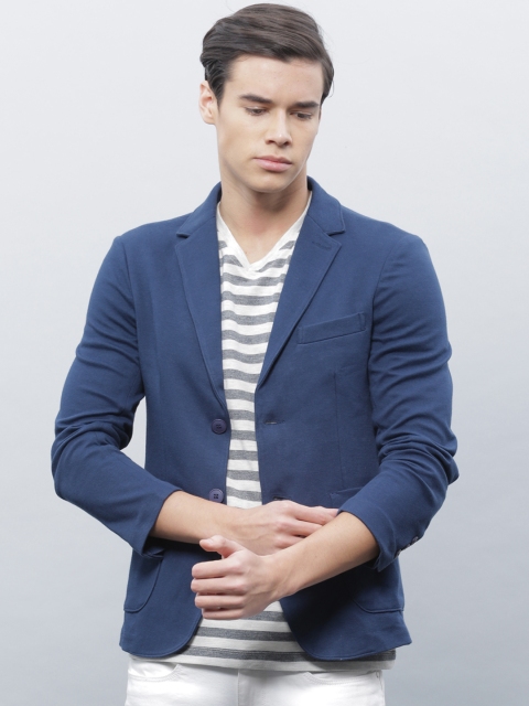 

ether Navy Single-Breasted Casual Blazer, Navy blue