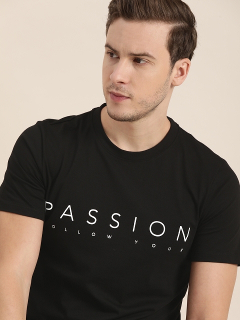 

INVICTUS Men Black Typography Printed Monochrome Pure Cotton T-shirt