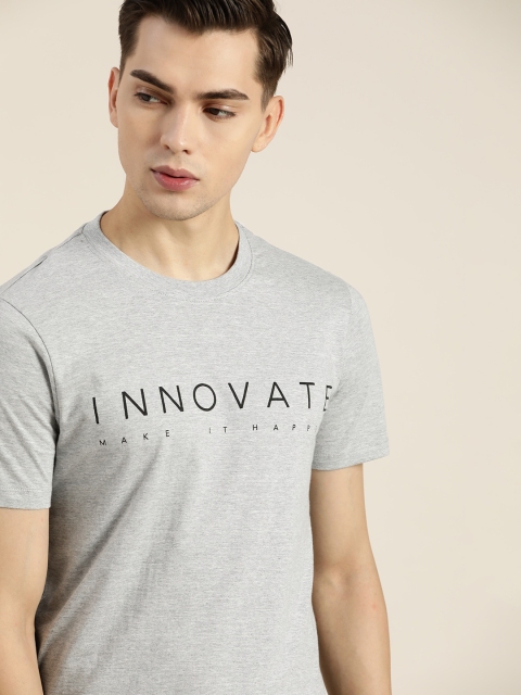 

INVICTUS Men Grey & Black Typography Printed Cotton T-shirt