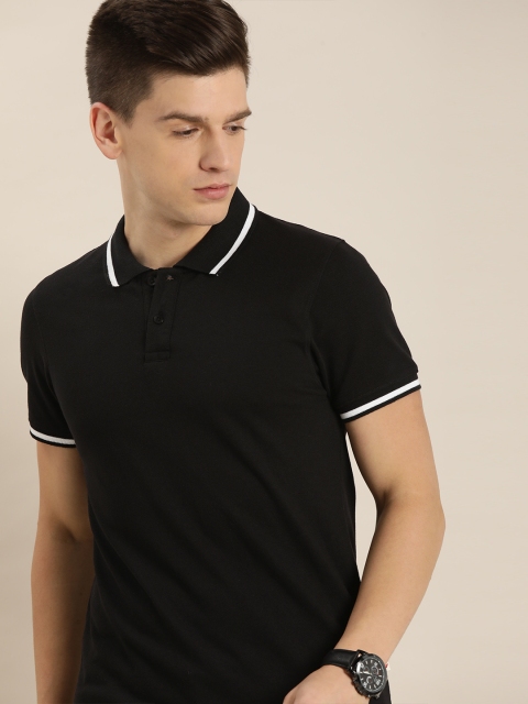 

INVICTUS Men Black Solid Polo Collar Pure Cotton T-shirt