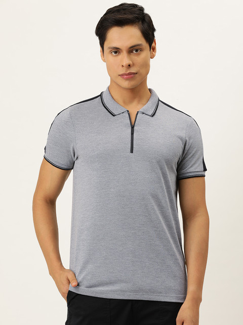 

INVICTUS Men Grey Melange Polo Collar T-shirt
