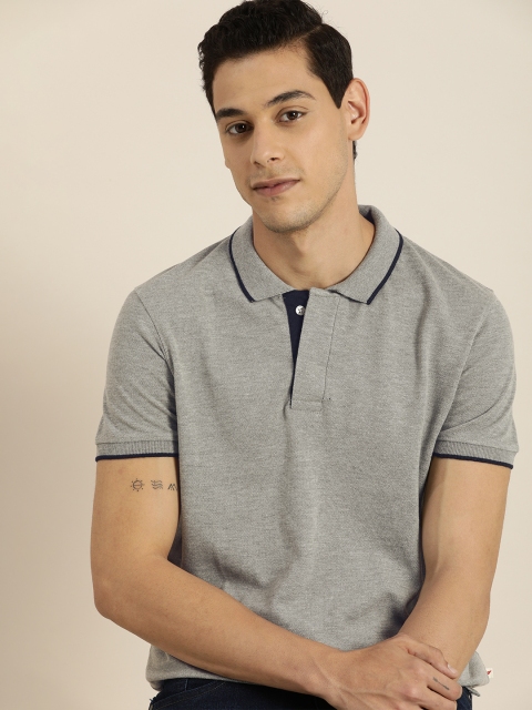 

INVICTUS Men Grey Melange Cotton Polo Collar T-shirt