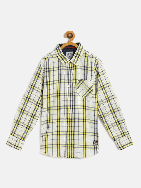 

Lee Cooper Boys Yellow & Grey Checked Cotton Regular Fit Casual Shirt