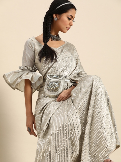 

Tikhi Imli Grey Embellished Art Silk Saree