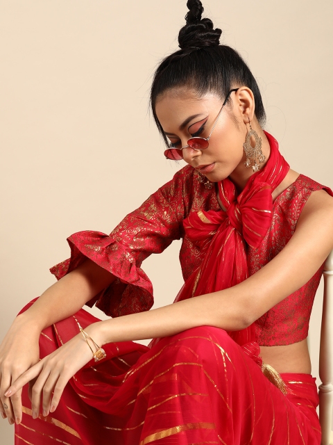 

Tikhi Imli Pink & Golden Striped Saree