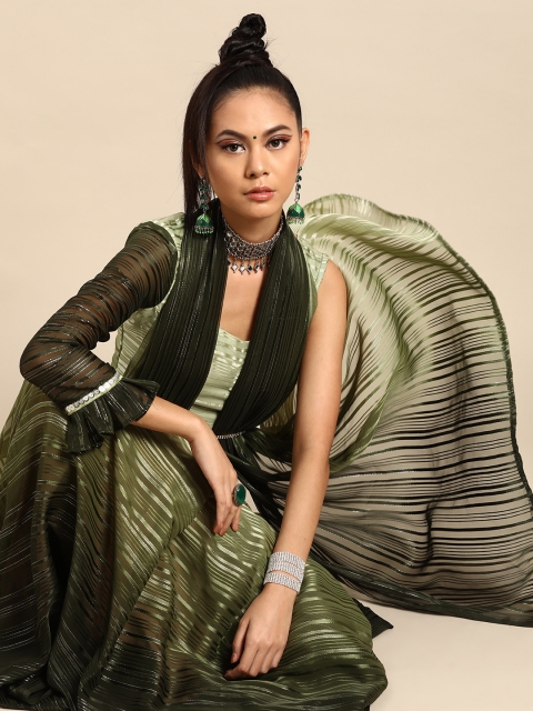 

Tikhi Imli Green Striped Satin Finish Saree, Olive