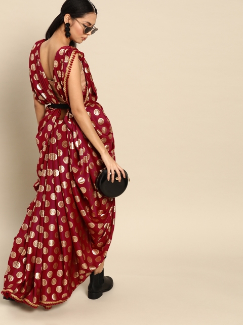 

Tikhi Imli Burgundy & Golden Foil Printed Saree