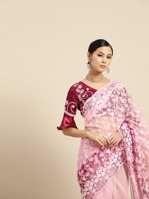 

Tikhi Imli Pink & Purple Net Embroidered Saree
