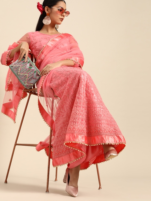 

Tikhi Imli Pink Embellished Kantha Work Net Lehenga Saree