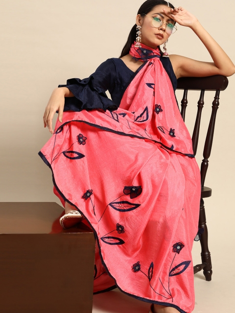 

Tikhi Imli Pink & Navy Blue Embroidered Saree