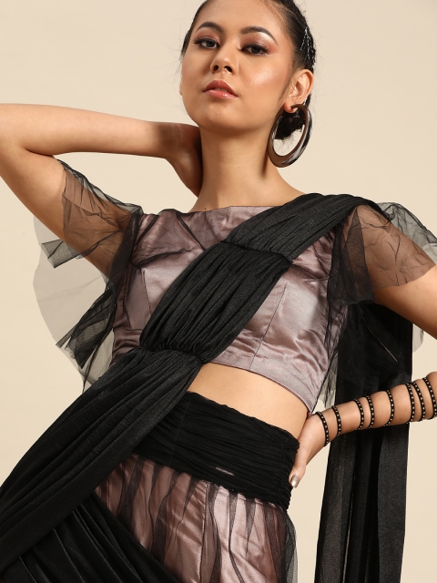 

Tikhi Imli Taupe & Black Satin Colourblocked Saree