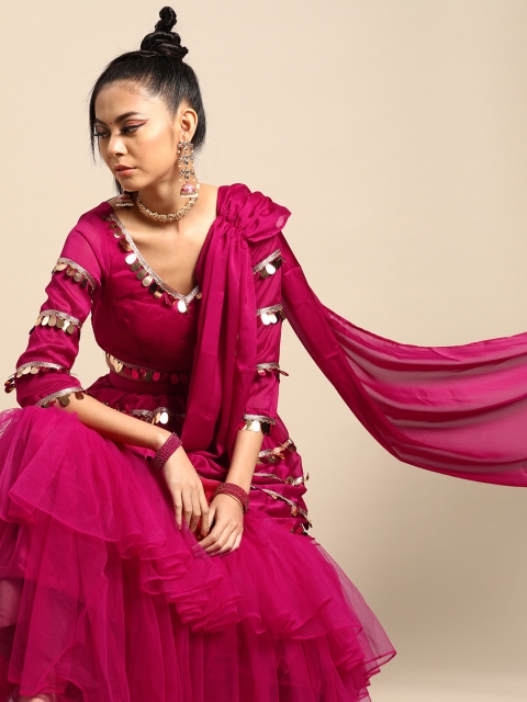 

Tikhi Imli Magenta Ruffled Net One Minute Ready to Wear Saree