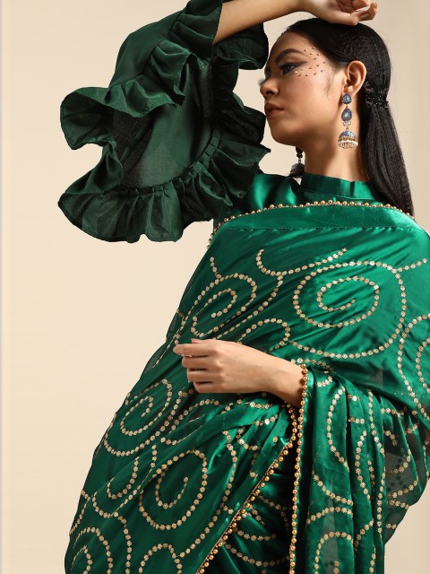 

Tikhi Imli Green & Golden Sequin Embellished Saree