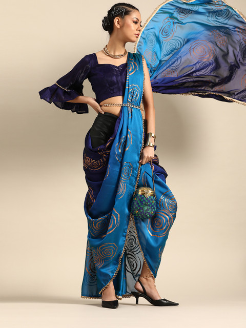 

Tikhi Imli Blue & Golden Printed Saree