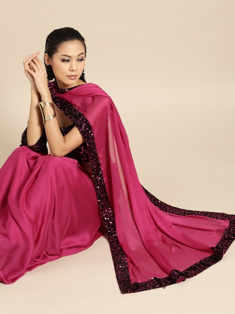 

Tikhi Imli Pink Solid Satin Celebrity Saree