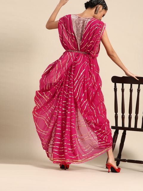 

Tikhi Imli Pink & Golden Printed Saree