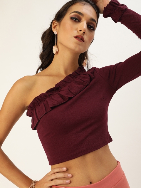 

Veni Vidi Vici Bold Maroon Solid Ruffled Top