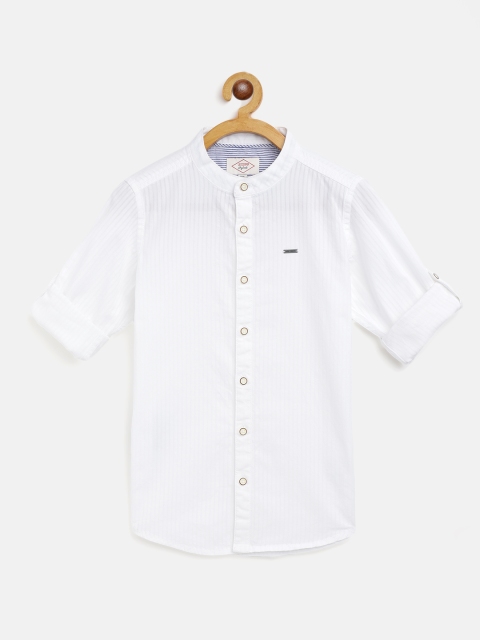 

Lee Cooper Boys White Self Striped Cotton Casual Shirt