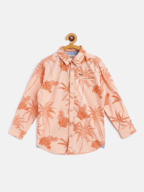 

Lee Cooper Boys Peach-Coloured & Orange Regular Fit Tropical Print Cotton Casual Shirt