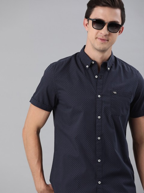 

THE BEAR HOUSE Men Blue & Red Slim Fit Printed Casual Shirt