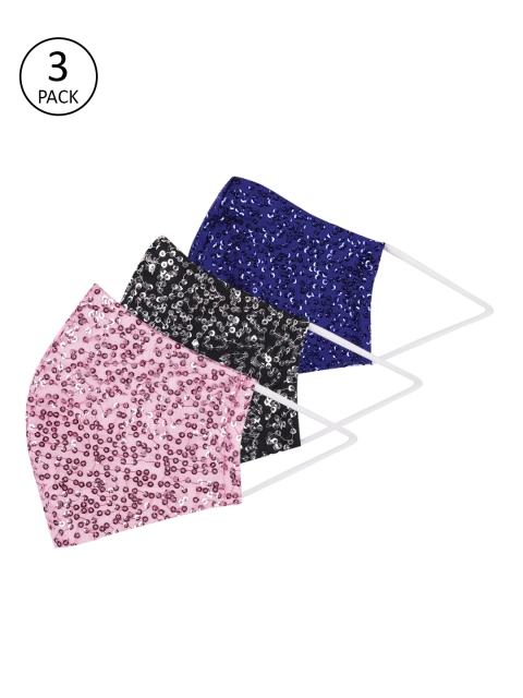 

Kalakari India Women Pack of 3 Sequinned 4 Ply Cotton Reusable Protective Outdoor Masks, Pink