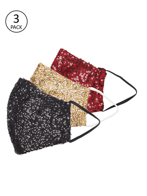 

Kalakari India Women Pack of 3 Sequinned 4 Ply Cotton Reusable Protective Outdoor Masks, Maroon