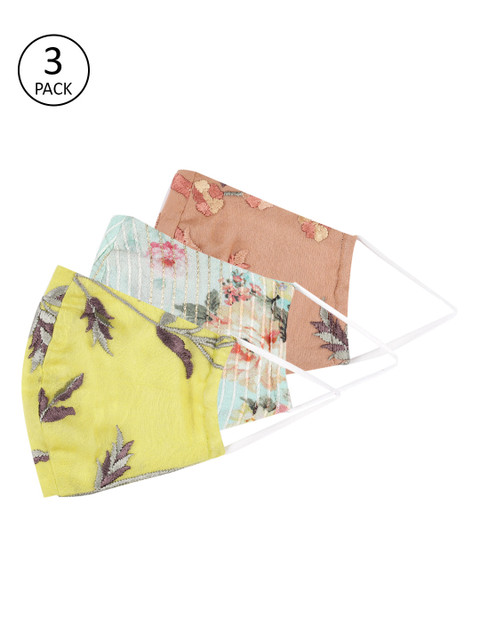 

Kalakari India Women Pack of 3 Embroidered 4 Ply Pure Cotton Reusable Outdoor Masks, Yellow