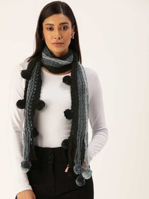 

Ayesha Women Black & Grey Self Design Scarf with Pompoms