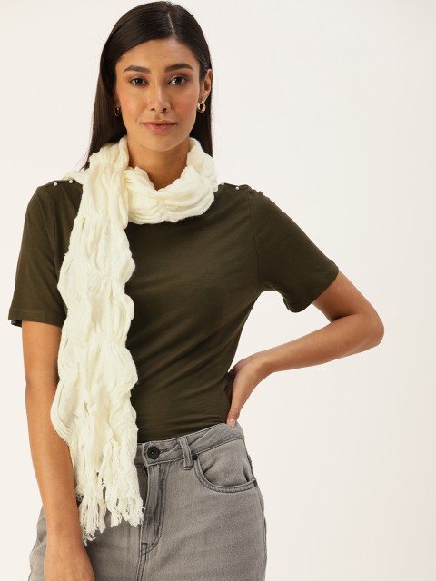 

Ayesha Women Off-White Solid Scarf with Crinkle Effect