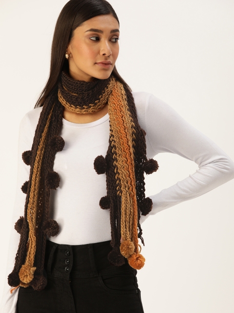 

Ayesha Women Brown Self Design Scarf with Pompoms
