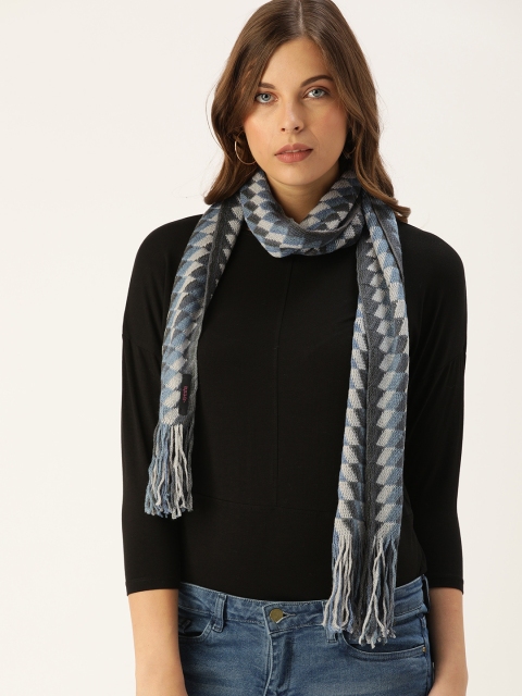 

Ayesha Women Grey & Blue Self Checked Scarf