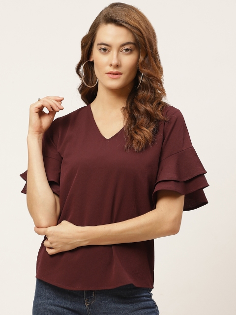 

One Femme Burgundy Bell Sleeves Regular Top