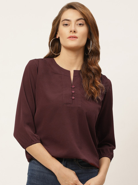 

One Femme Maroon Crepe Regular Top