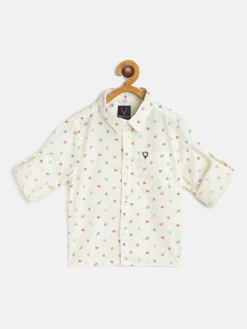 

Allen Solly Junior Boys Cream-Coloured & Red Conversational Print Cotton Casual Shirt