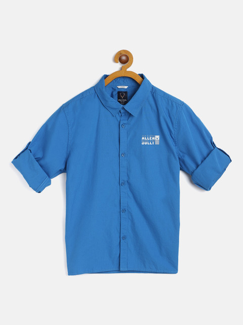 

Allen Solly Junior Boys Blue Solid Cotton Shirt with Printed Detail