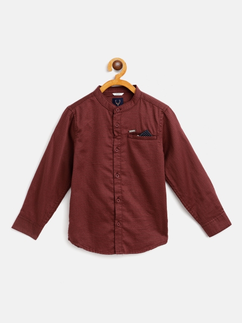 

Allen Solly Junior Boys Maroon & Navy Blue Slim Fit Geometric Print Cotton Casual Shirt