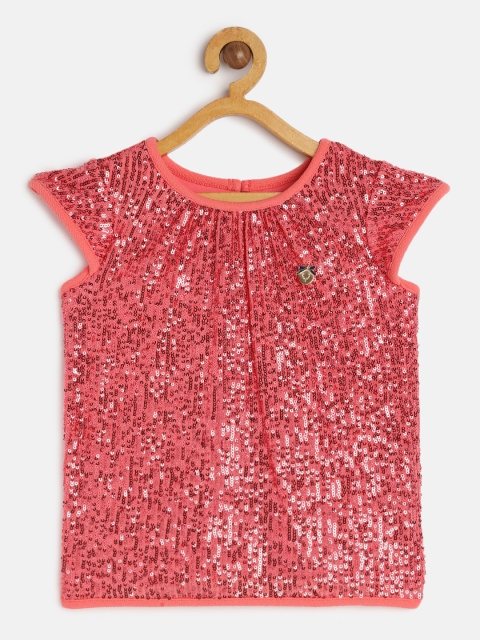 

Allen Solly Junior Girls Coral Red Sequined Embellished Regular Top