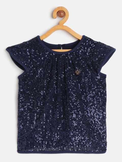 

Allen Solly Junior Girls Navy Blue Sequined Embellished Regular Top