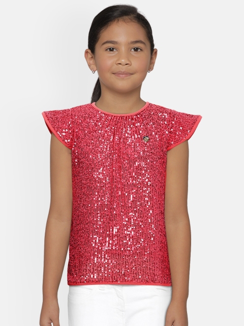

Allen Solly Junior Coral Pink Sequin Embellished Regular Top