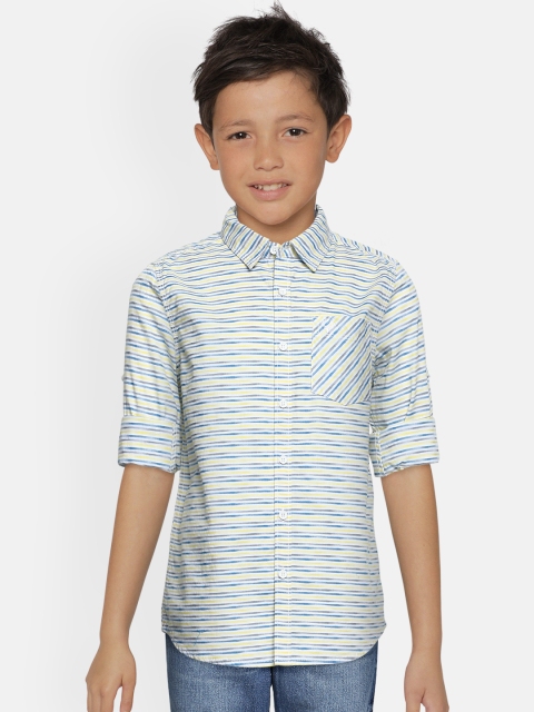 

Allen Solly Junior Boys Blue & Yellow Boxy Striped Pure Cotton Casual Shirt