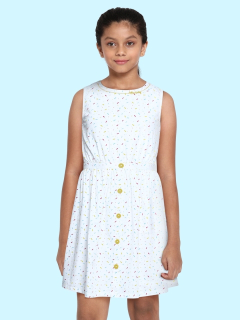 

Allen Solly Junior Girls White & Yellow Confetti Print Pure Cotton Fit and Flare Dress