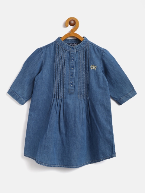 

Allen Solly Junior Girls Blue Solid Pure Cotton Chambray A-Line Dress
