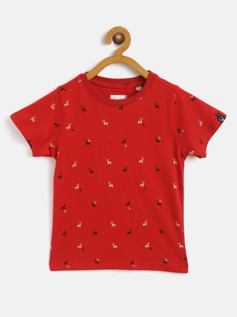

Allen Solly Junior Boys Red Black Printed Pure Cotton T-shirt