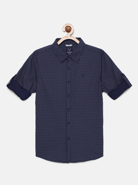 

Allen Solly Junior Boys Navy Blue Boxy Pure Cotton Printed Casual Shirt
