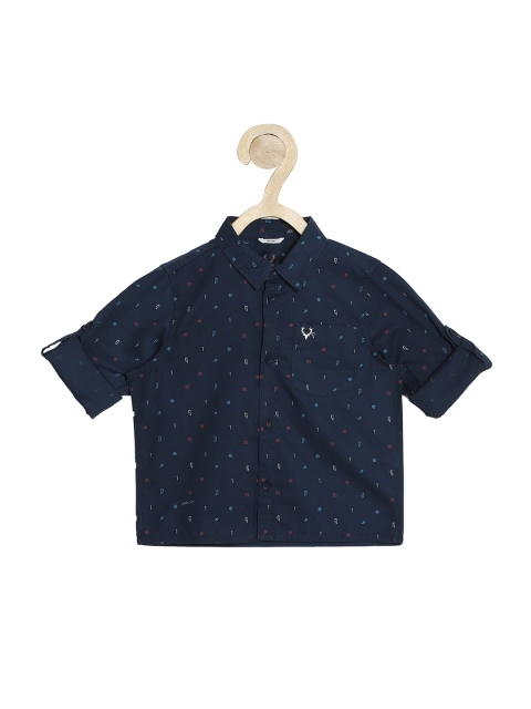 

Allen Solly Junior Boys Navy Blue & Maroon Cotton Boxy Fit Geometric Print Casual Shirt