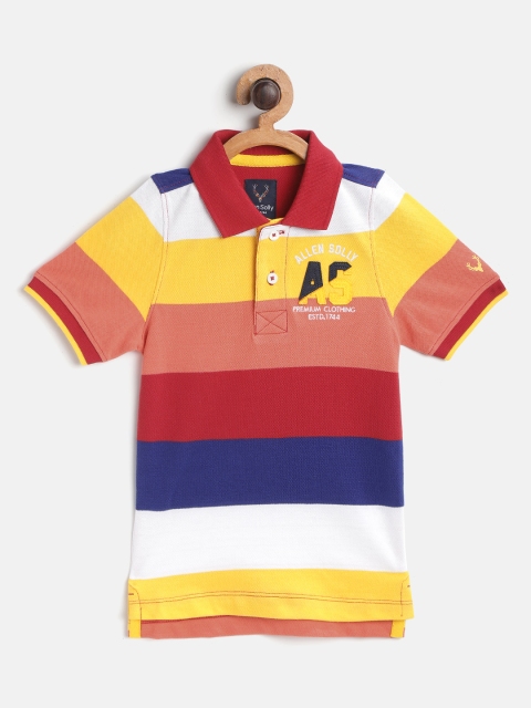 

Allen Solly Junior Boys Multicoloured Striped Polo Collar Pure Cotton T-shirt, Multi